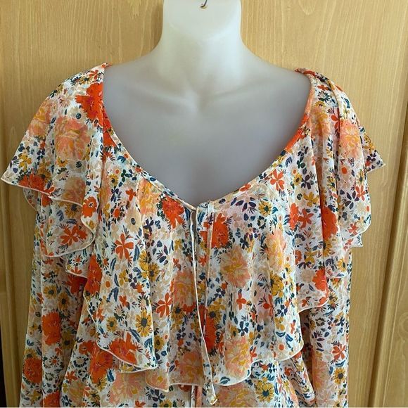 Free People • Say It To Me Floral Orange Ruffle Bodysuit - Picture 3 of 16